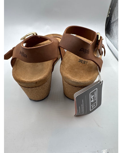 Birkenstock Papillio Soley Ring Buckle Wedge Sandals Cognac Leather Women's Size 7