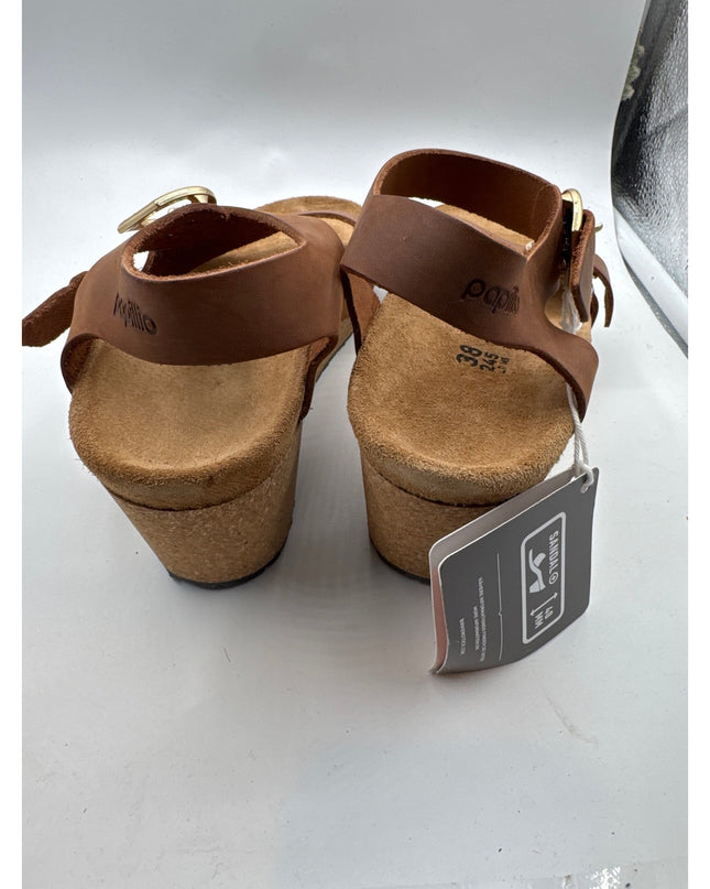 Birkenstock Papillio Soley Ring Buckle Wedge Sandals Cognac Leather Women's Size 7