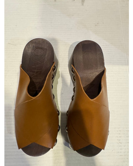 Ganni Retro Stud Detail Women's Tan Clog Sandal EU 36 NWOB