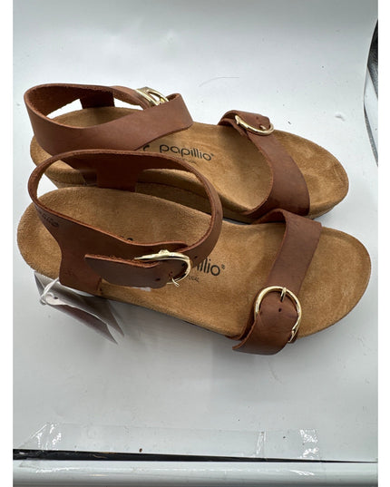 Birkenstock Papillio Soley Ring Buckle Wedge Sandals Cognac Leather Women's Size 7