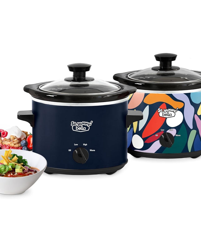 Bella So Yummy 2 Qt Small Slow Cooker Navy Abstract Pattern one set of 2 pots
