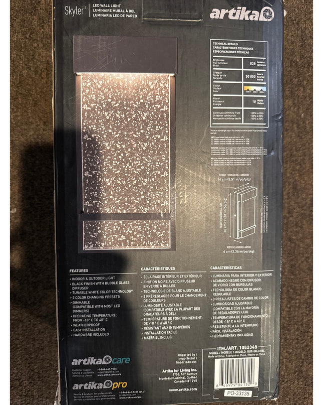 Artika Skyler LED Indoor Outdoor Wall Sconce Lantern Black NIB