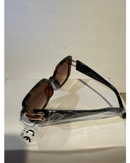 Women's High Fashion UV400 Tortoiseshell frame Gold link Temple Sunglasses