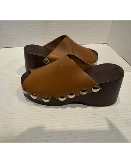 Ganni Retro Stud Detail Women's Tan Clog Sandal EU 36 NWOB