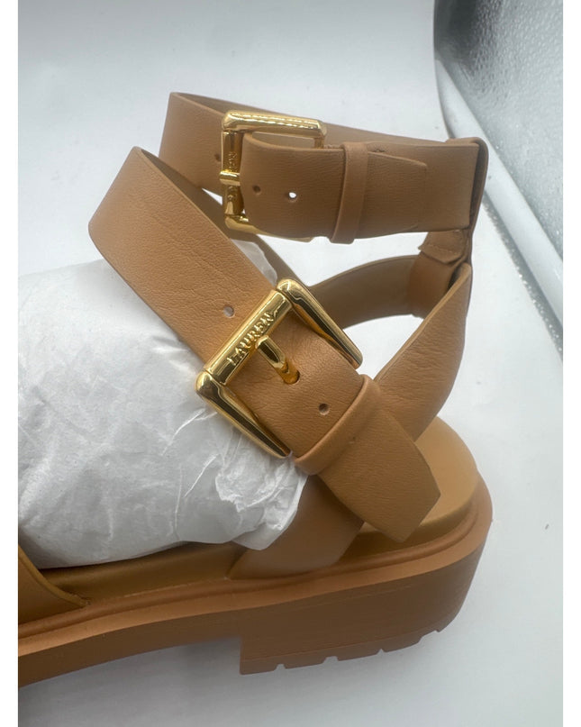 Lauren Ralph Lauren Kayleen Nappa Leather Sandals Buff Women's 6.5 New