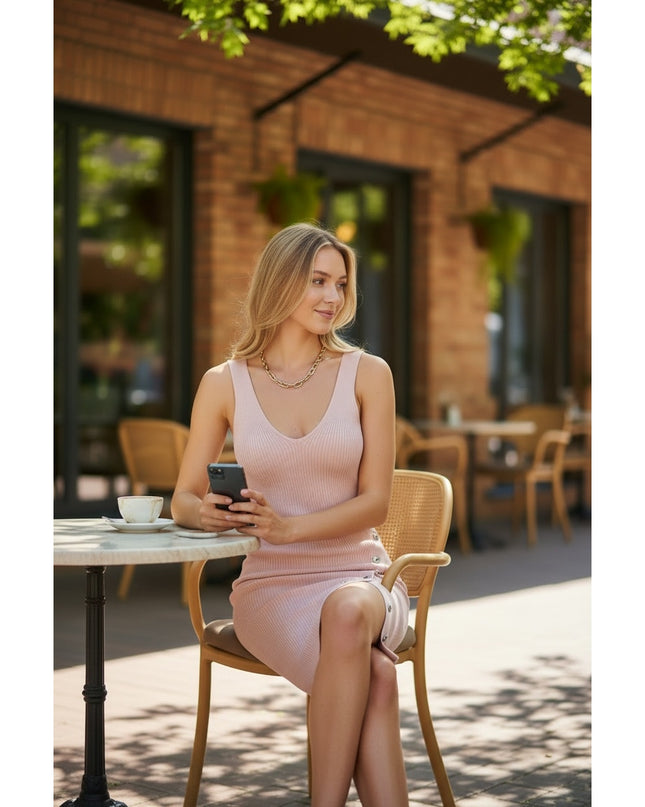 Women's Sleeveless Ribbed Midi  Dress Stretchy Viscose S M L new
