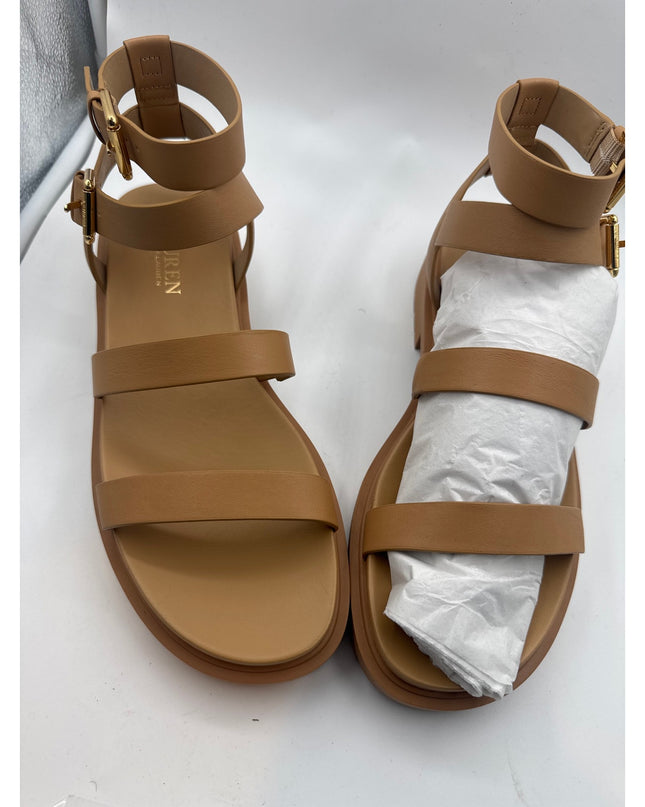 Lauren Ralph Lauren Kayleen Nappa Leather Sandals Buff Women's 6.5 New