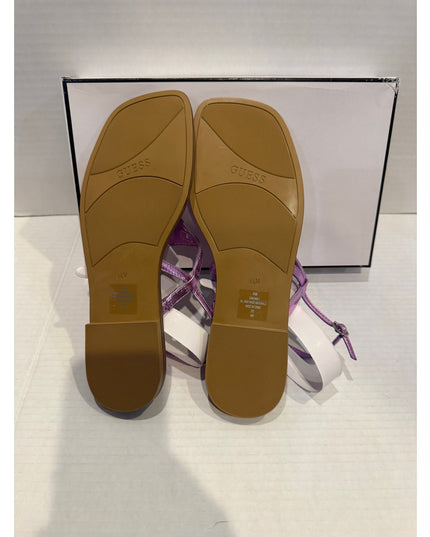 Guess Womens Rainey Faux Leather Logo T-Strap Sandals 9.5 M dark pink 650 new