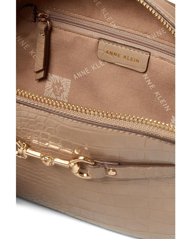 Anne Klein Oval Horsebit Croco Crossbody Bag Oatmilk One Size New