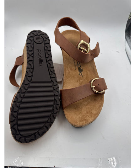 Birkenstock Papillio Soley Ring Buckle Wedge Sandals Cognac Leather Women's Size 7