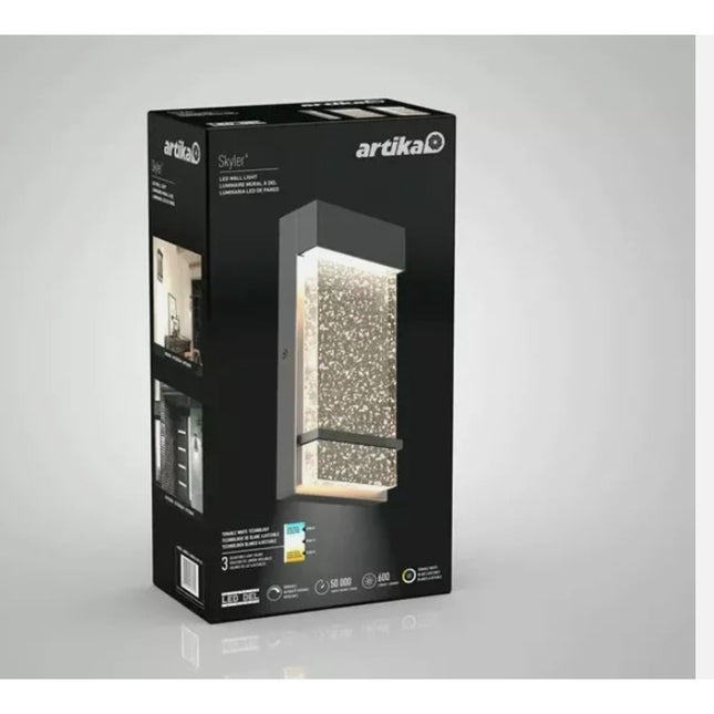 Artika Skyler LED Indoor Outdoor Wall Sconce Lantern Black NIB