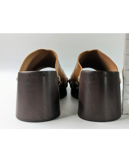Ganni Retro Stud Detail Women's Tan Clog Sandal EU 36 NWOB