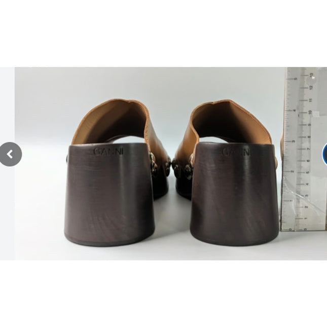 Ganni Retro Stud Detail Women's Tan Clog Sandal EU 36 NWOB