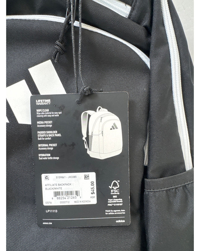 adidas Kids Affiliate Backpack 27L Black White School Bag OSFA New