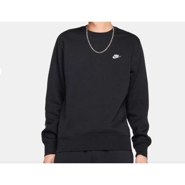 Nike Men's Club Fleece Sweatshirt Black Fleece Pullover Sport Casual Crewneck M