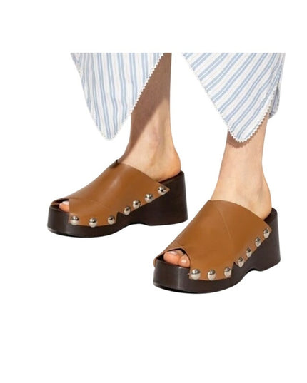Ganni Retro Stud Detail Women's Tan Clog Sandal EU 36 NWOB