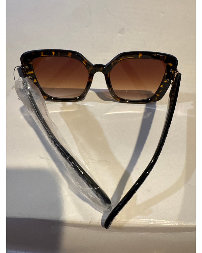 Women's High Fashion UV400 Tortoiseshell frame Gold link Temple Sunglasses