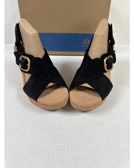 Clarks Collection Women's Giselle Dove Wedge Sandals Black  nubuck Size 7