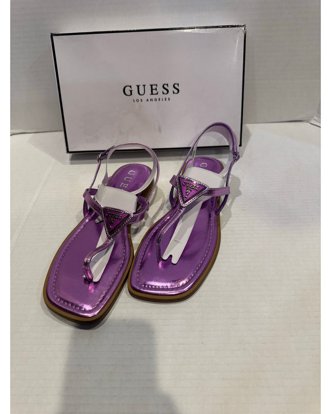 Guess Womens Rainey Faux Leather Logo T-Strap Sandals 9.5 M dark pink 650 new