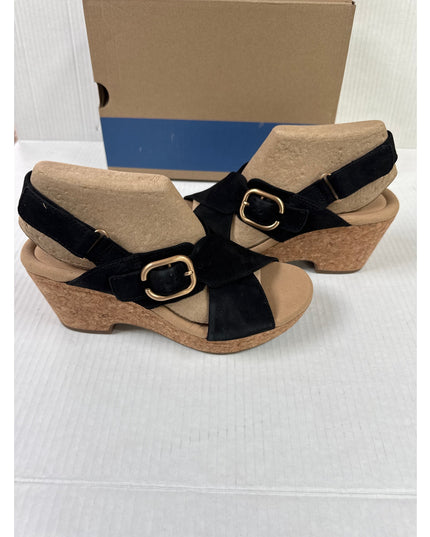 Clarks Collection Women's Giselle Dove Wedge Sandals Black  nubuck Size 7