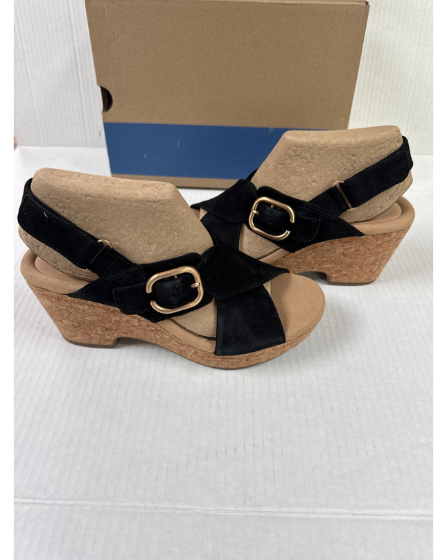 Clarks Collection Women's Giselle Dove Wedge Sandals Black  nubuck Size 7