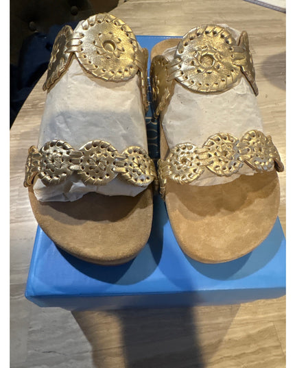 Jack Rogers Lauren Comfort Wedge Sandals Women's Size 6 Gold New