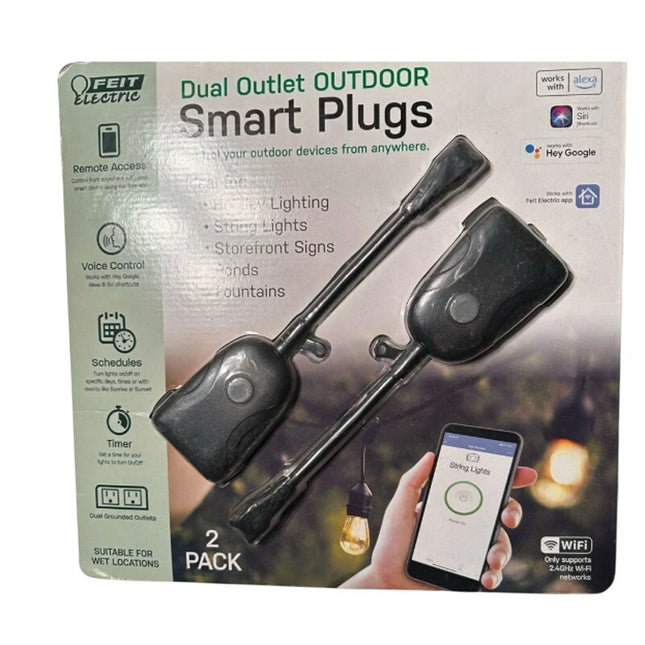 Feit Dual Outlet Outdoor Smart Plug WiFi 2-Pack Alexa Google SIRI