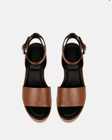 Vince Womens Phillipa   Leather Platform Ankle Strap Sandals  brown 8.5 new
