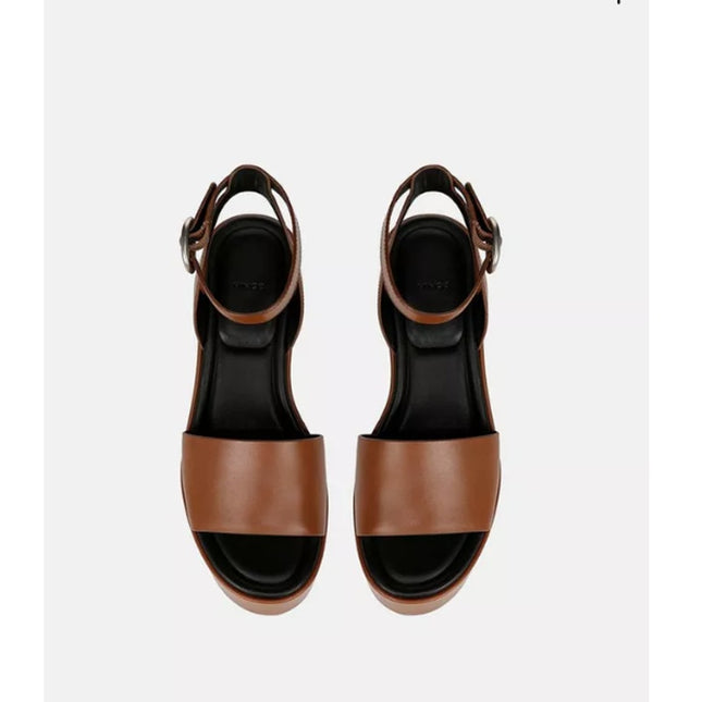 Vince Womens Phillipa   Leather Platform Ankle Strap Sandals  brown 8.5 new