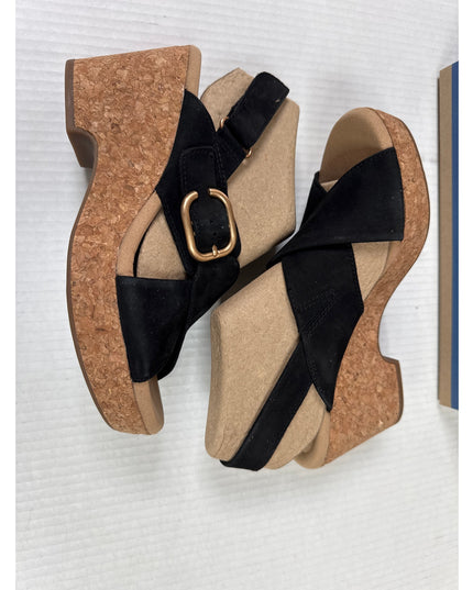Clarks Collection Women's Giselle Dove Wedge Sandals Black  nubuck Size 7