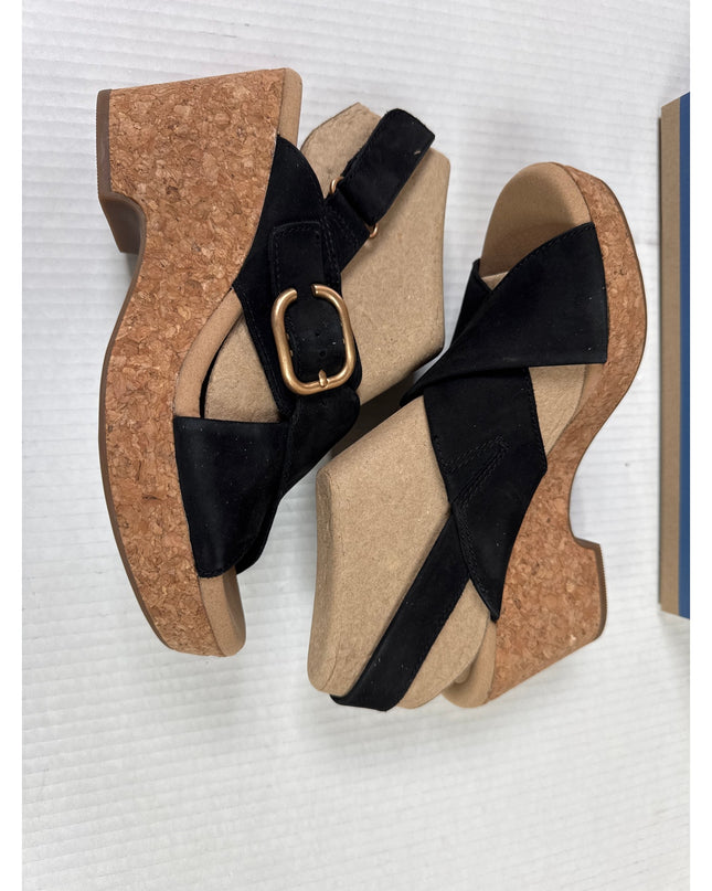 Clarks Collection Women's Giselle Dove Wedge Sandals Black  nubuck Size 7