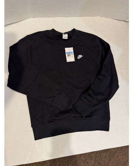 Nike Men's Club Fleece Sweatshirt Black Fleece Pullover Sport Casual Crewneck M