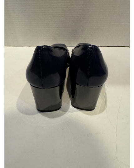 Naturalizer Karina Blue Patent Block Heel Square Toe Pump 8.5W
