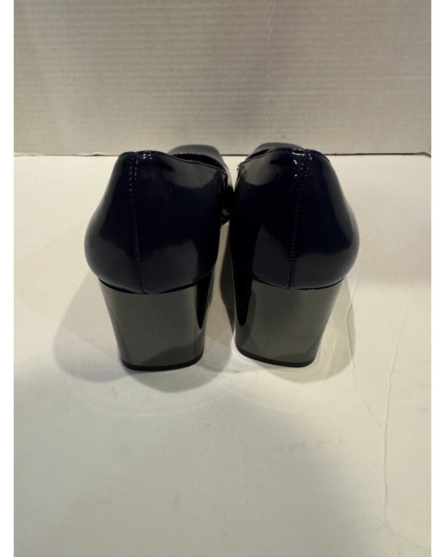 Naturalizer Karina Blue Patent Block Heel Square Toe Pump 8.5W