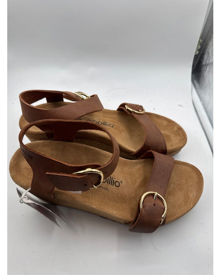 Birkenstock Papillio Soley Ring Buckle Wedge Sandals Cognac Leather Women's Size 7