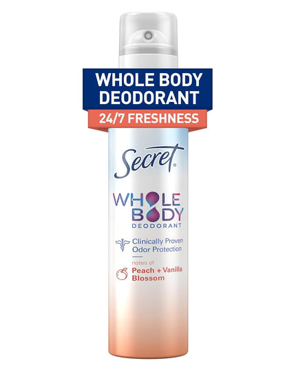 Secret Whole Body Deodorant Spray for Women,2PK  Peach & Vanilla scent 3.5 oz