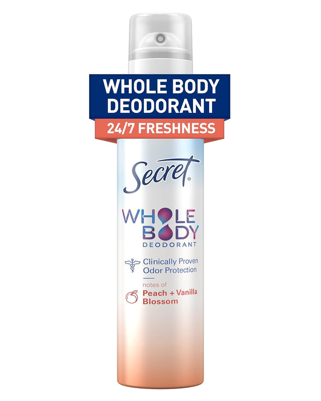 Secret Whole Body Deodorant Spray for Women,2PK  Peach & Vanilla scent 3.5 oz