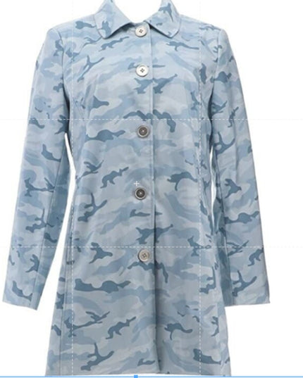 Dennis Basso Women's Blue Camo Button-Front Rain Jacket Large NWT