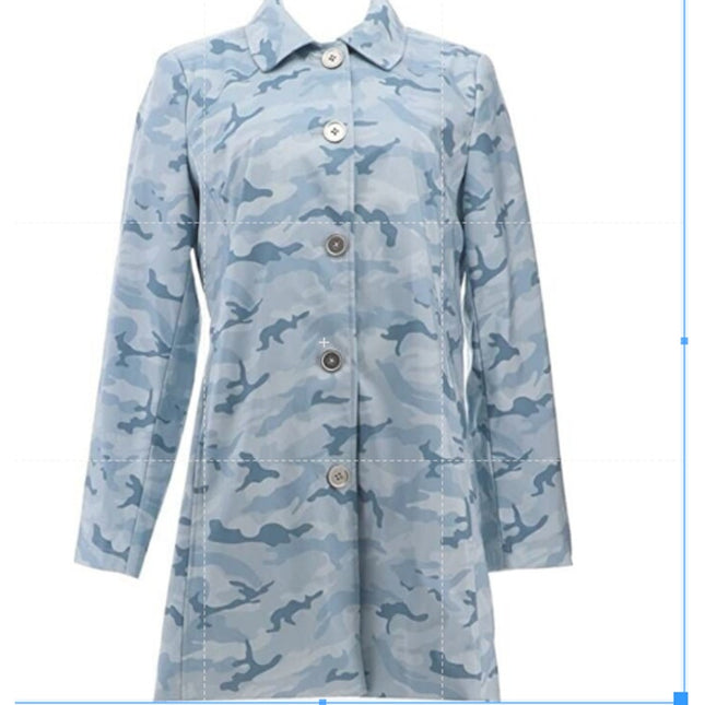 Dennis Basso Women's Blue Camo Button-Front Rain Jacket Large NWT