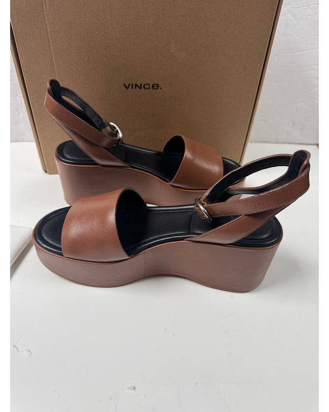Vince Womens Phillipa   Leather Platform Ankle Strap Sandals  brown 8.5 new