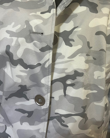 Dennis Basso Women's Gray Camo Button-Front Rain Jacket L NWT