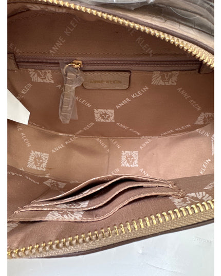 Anne Klein Oval Horsebit Croco Crossbody Bag Oatmilk One Size New