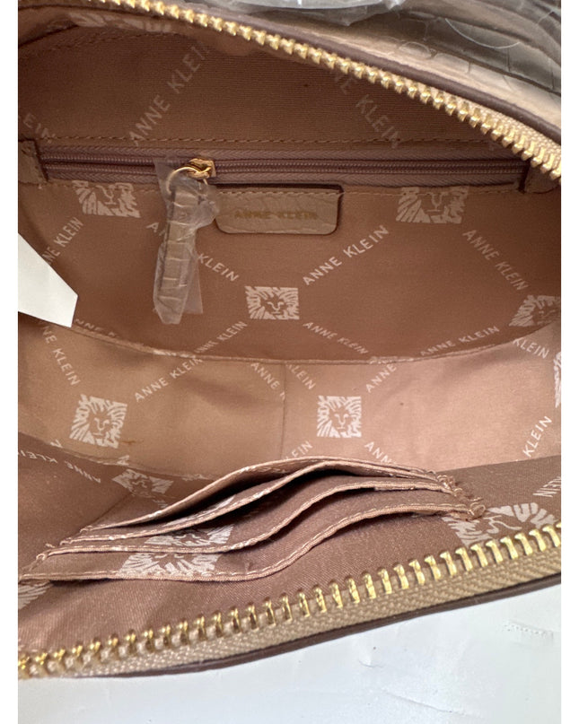 Anne Klein Oval Horsebit Croco Crossbody Bag Oatmilk One Size New