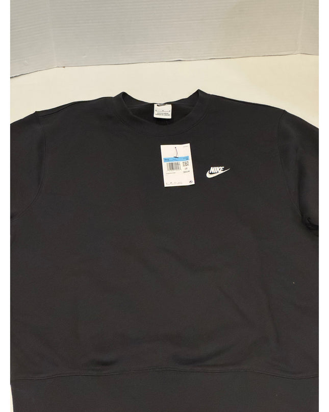 Nike Men's Club Fleece Sweatshirt Black Fleece Pullover Sport Casual Crewneck M