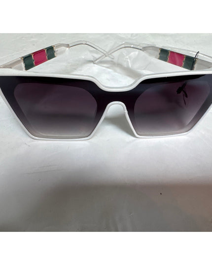 UV 400 ProtectionTrendy Luxury Side Striped Square Sunglasses White