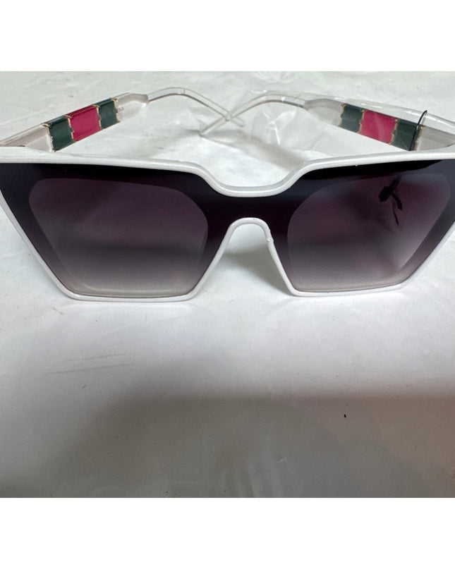 UV 400 ProtectionTrendy Luxury Side Striped Square Sunglasses White