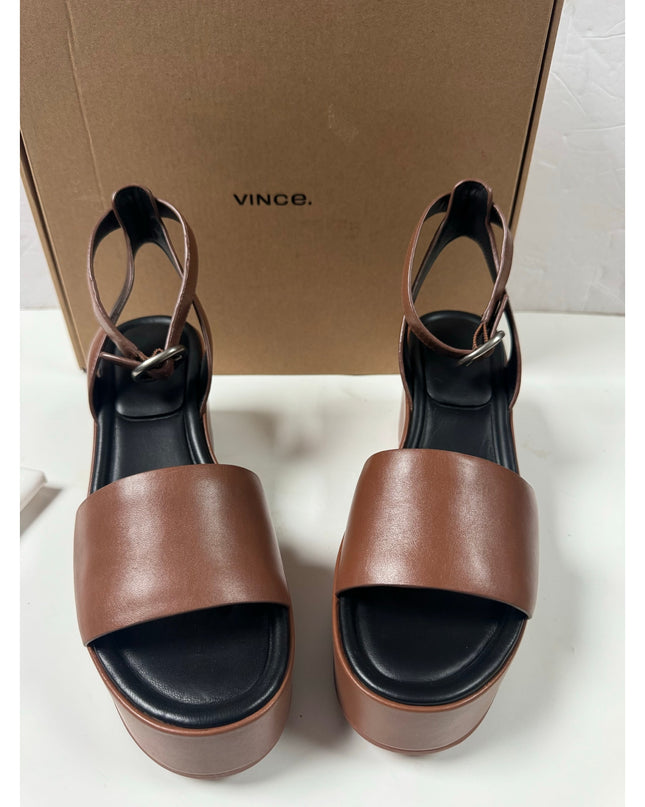Vince Womens Phillipa   Leather Platform Ankle Strap Sandals  brown 8.5 new
