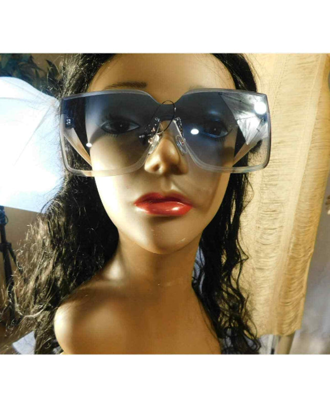 Rimless Cat Eye Sunglasses UV400 Women Light Blue Lens White New