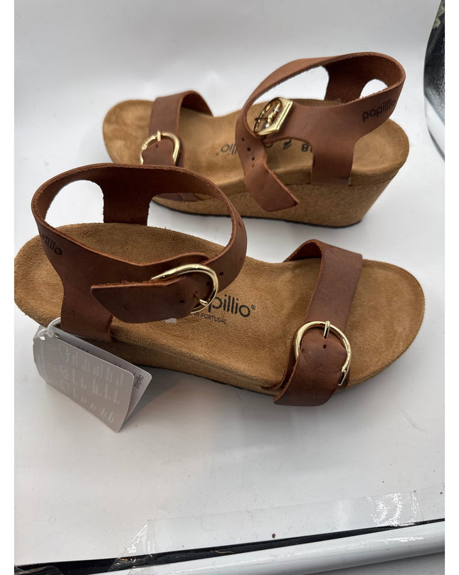 Birkenstock Papillio Soley Ring Buckle Wedge Sandals Cognac Leather Women's Size 7