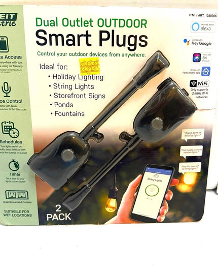 Feit Dual Outlet Outdoor Smart Plug WiFi 2-Pack Alexa Google SIRI